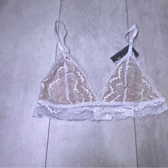 NWT 2 Pack Fredericks of Hollywood White Silver Lace Caroline Bralette XL V Neck - Picture 7 of 13